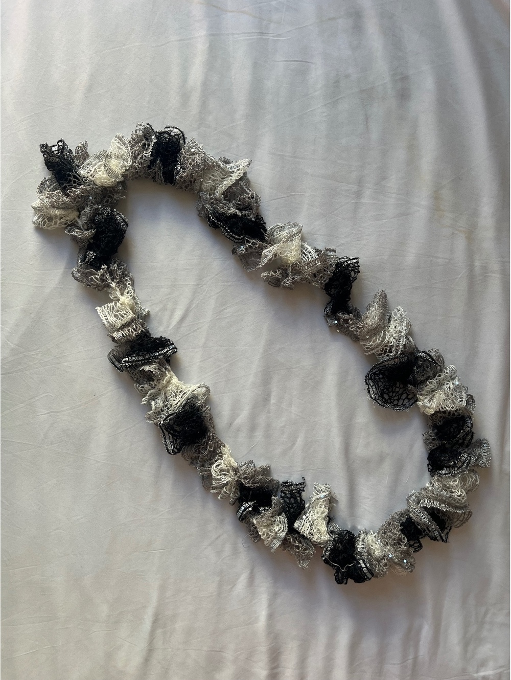 Black And White Lace Ruffle Scarf